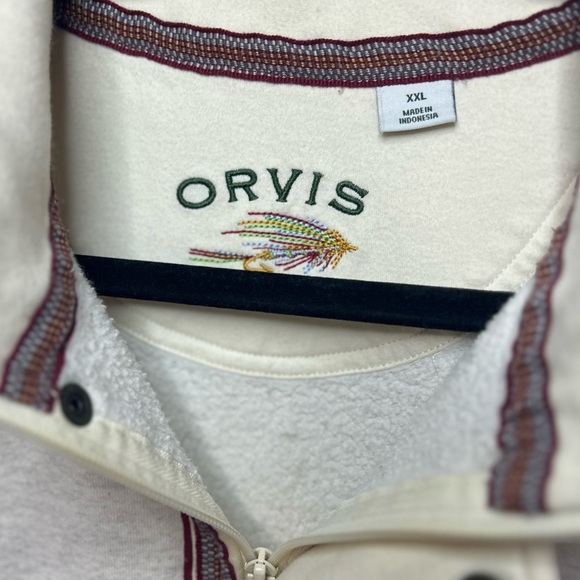 Orvis Men’s Signature Quarter-Zip Snap Sweatshirt Heather Cream Sz XXL - Picture 8 of 9